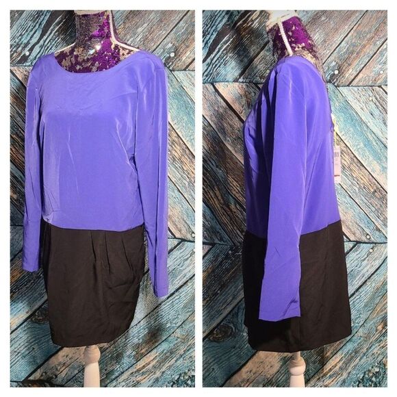 BCBGeneration Size 8 Cobalt Blue & Black Color Block Long Sleeve Mini Dress NWT - Picture 2 of 2